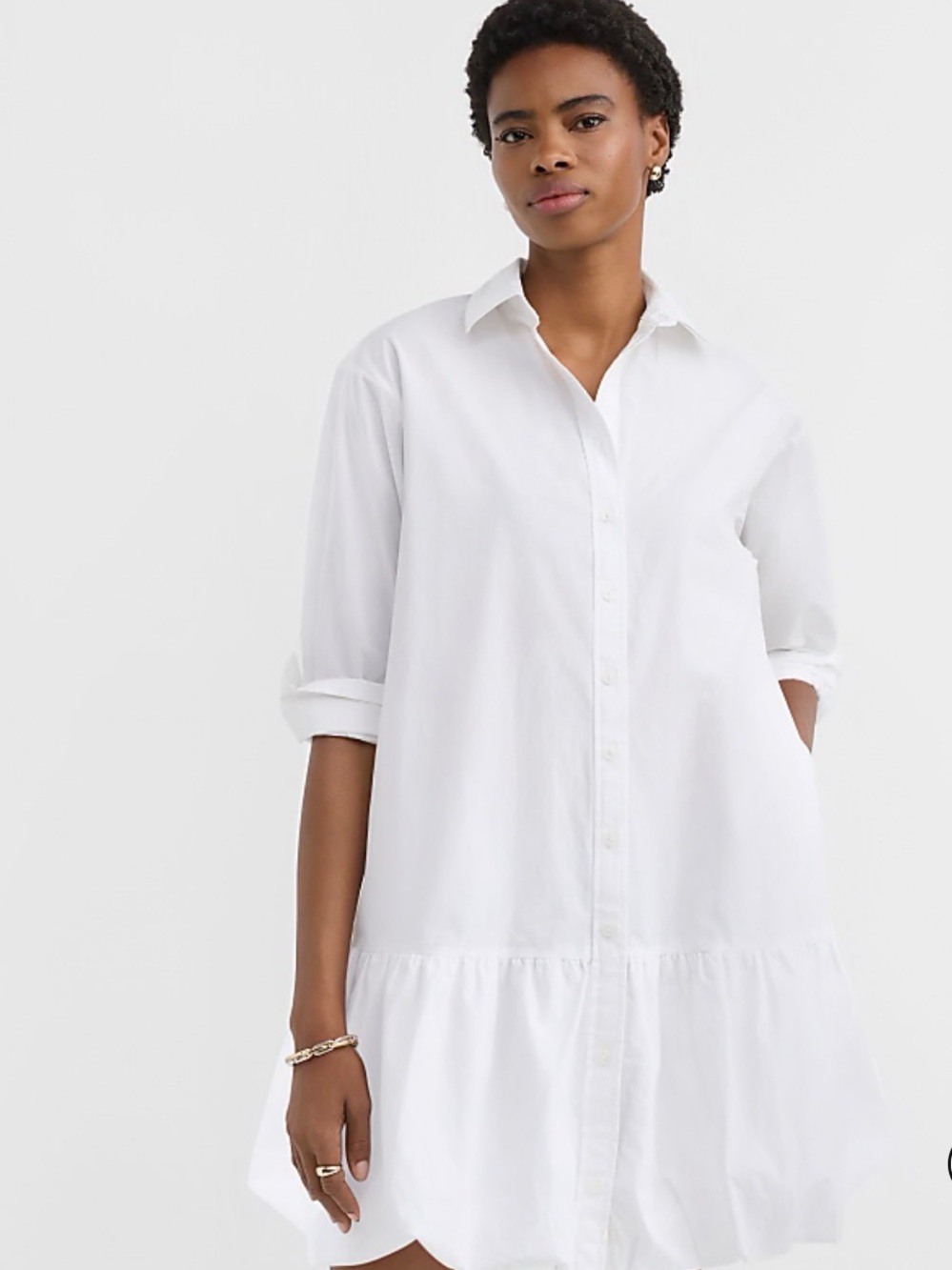 LOFT White Tiered Shirt Dress with Ruffle Hem -Brand New/Never Worn - Picture 4 of 4